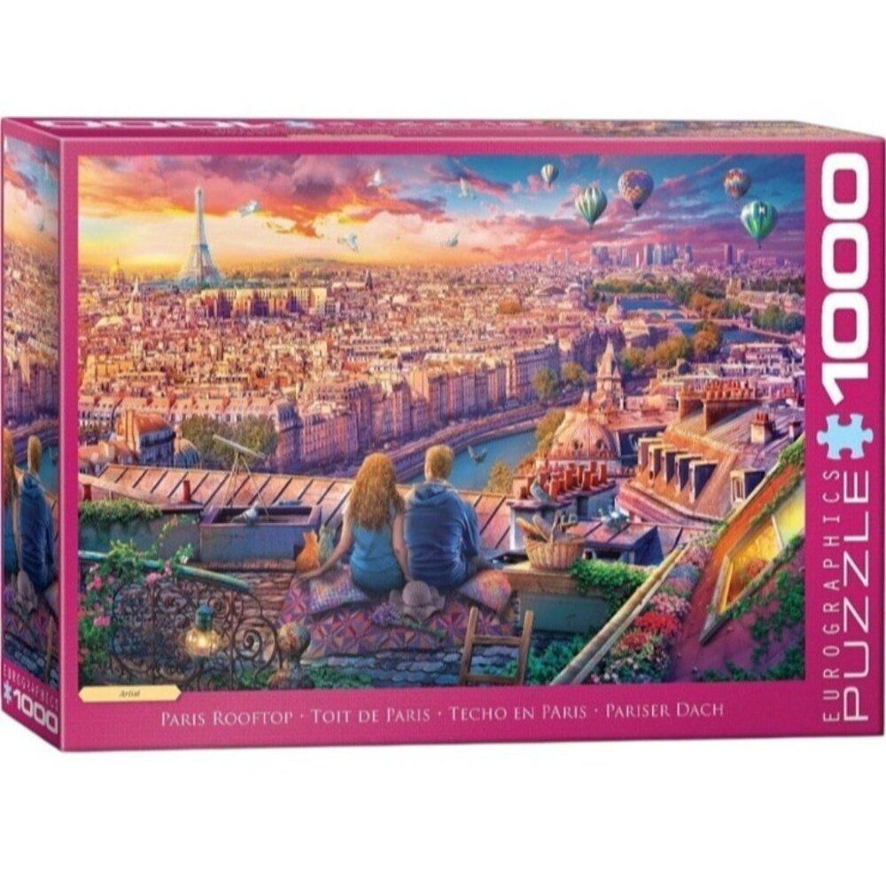 Eurographics Paris Rooftop 1000 Piece Puzzle Eiffel Tower Hot Air Balloons New